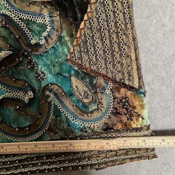 Obstinee By Ika Jacket 6 Teal Brown Velvet Beaded Art to Wear Embroidered Artsy - Picture 7 of 16